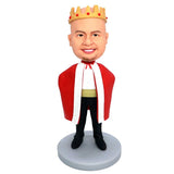 Custom King Bobblehead with Crown Wearing Red Cape