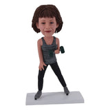 Custom fitness Woman Bobble head with dumbbell personalized workout gift