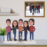Family bobble heads with pet from photo