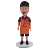 Personalized Bobblehead in apron smoking with cigar smoke