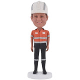 Personalized engineer bobblehead wearing helmet