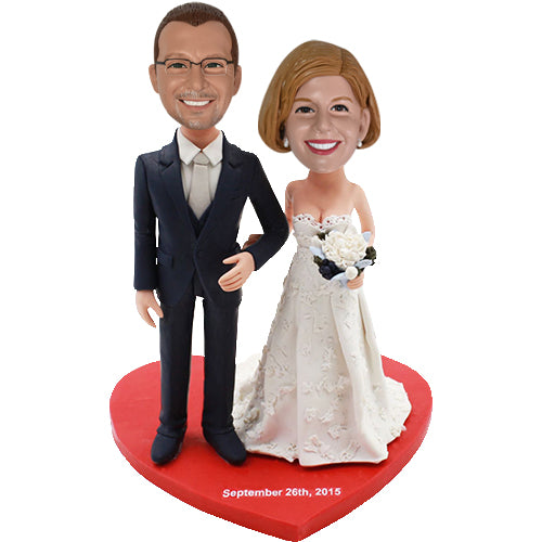 Wedding Cake Toppers Bobbleheads on Red Heart Base