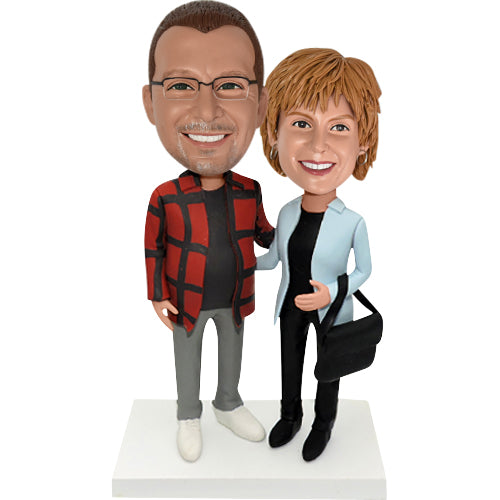 Sweet Couple In Casual Clothes Close Together Custom Figure Bobbleheads