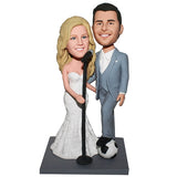 Wedding Cake Toppers Bobbleheads with Microphone and Soccer Ball