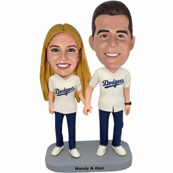 Custom Husband and Wife Bobbleheads for Dodgers Baseball Fans