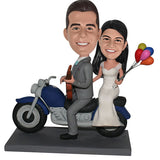 Wedding Bobblehead Dolls on Harley-Davidson Motorcycles with Balloons