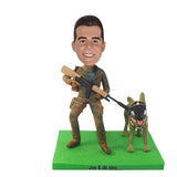 Hunter Soldier with Military dog Bobblehead Doll