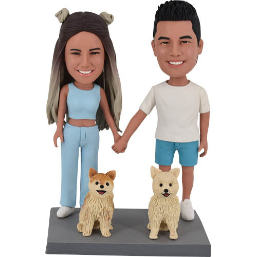 Cute Couple with Their Dogs Bobbleheads Custom