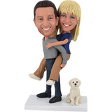 Husband Carrying Wife with Dog Bobbleheads Personalized
