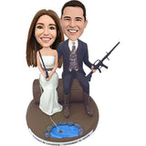 Hunting Themed Wedding Bobbleheads with Gun and Fishing