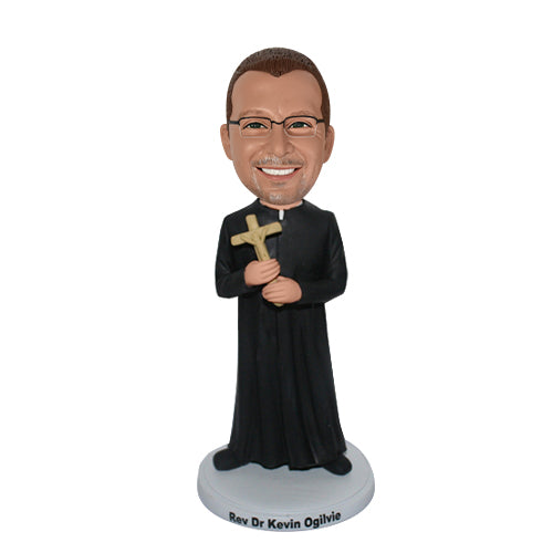 Custom Priest, Officiant, Pastor, Minister Bobblehead with Crucifix
