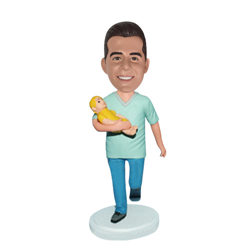 Daddy Holding Baby Personalized Bobblehead Doll
