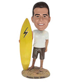 Custom Bubblehead Man on Beach with Surfboard