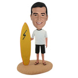 Custom Bubblehead Man on Beach with Surfboard